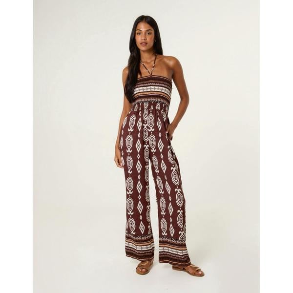 Blue Vanilla Ethnic Print Strapless Elasticated Jumpsuit