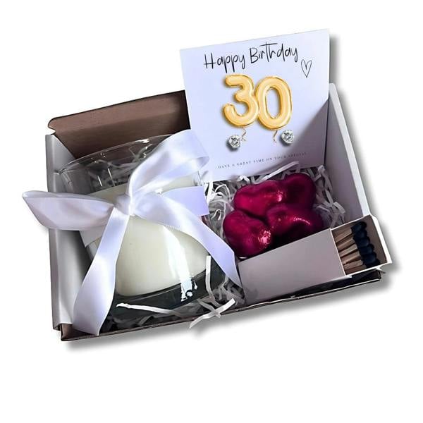 Aye Do Gifts Small 30th Birthday Gold Balloon Hamper | Earrings, Chocolate & Candle