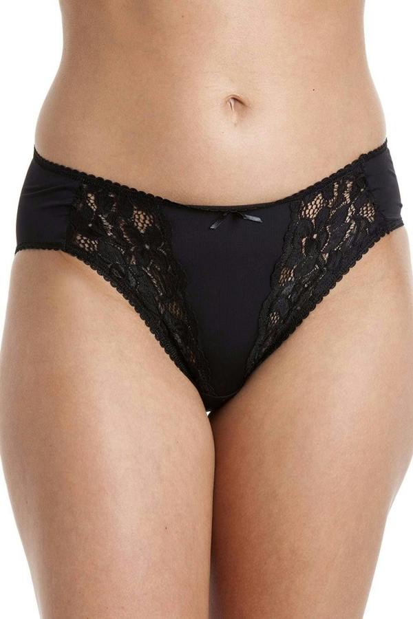 Womens Three Pack Black High Leg Floral Lace Panel Briefs