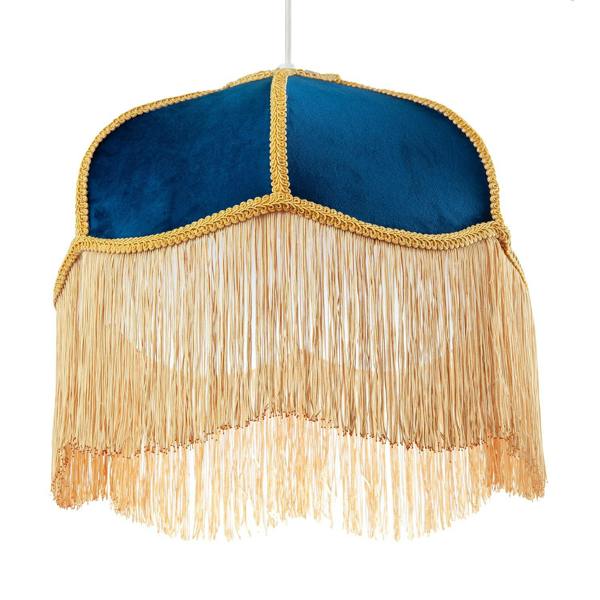 Domed Victorian Shape Lamp Shade in Navy Blue Velvet with Gold Trim Image 5