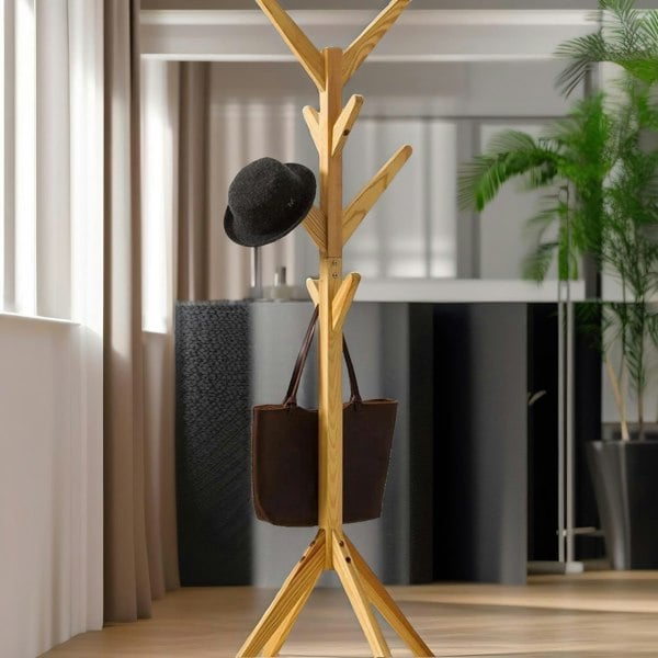 Rafaelo Mobilia Wooden Coat Stand With 8 Hooks Brown