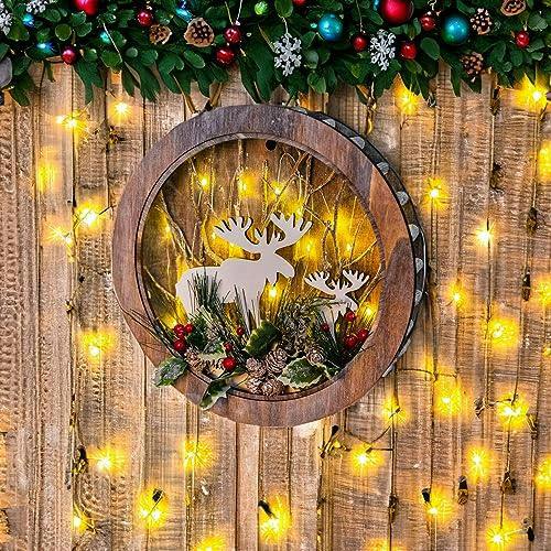 3cm Wooden Reindeer Scene Wreath Decoration with Micro Rice LEDs image 5