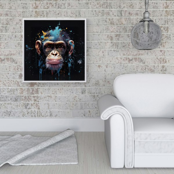 Warren Reed Monkey Face Splash Art with Blue Framed Canvas