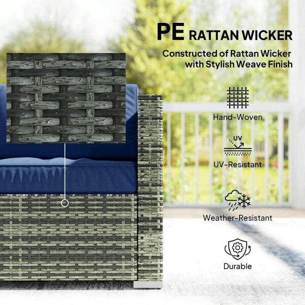 Four-Piece Rattan Sofa Set - Blue