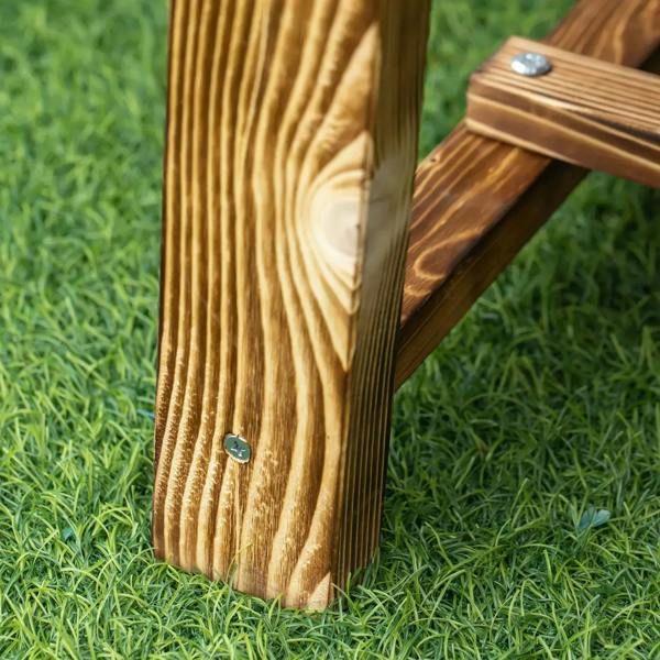 Wooden bench leg with rounded base and metal screws