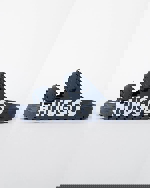 side shot of HUGO Evander Mens Logo Sandals with Double Touch-Closure Straps in Dark Blue