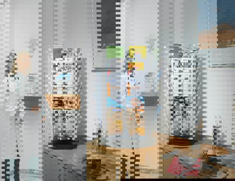 Durable COMBIBOXX 5 Literature Tray| Stand & Wall | A4 & 1/3 A4 Portrait | Clear