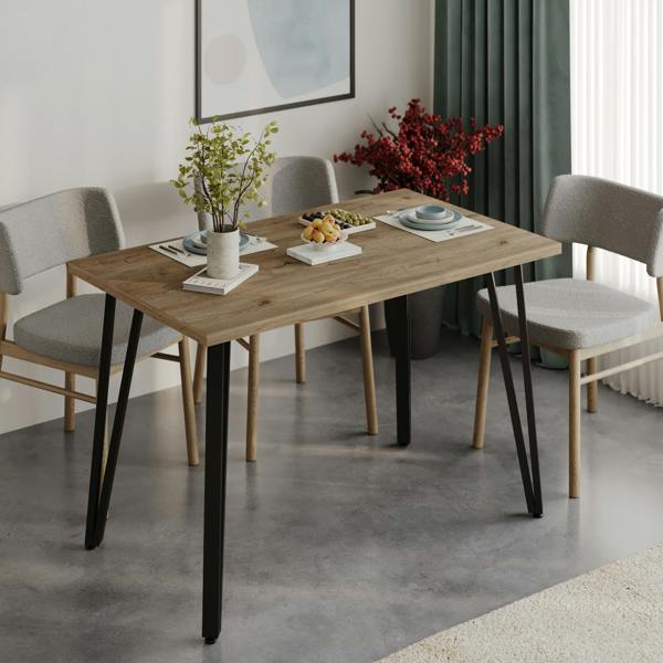 Decortie Xana Compact Rectangular Dining Table 4 Seater, Black Plastic 4-Legs Kitchen Table Dining Room 120x77.5cm Natural Oak