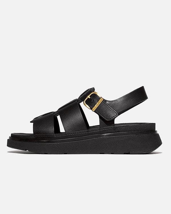 FitFlop Womens Gen-FF Leather Fisherman Sandals - All Black 090