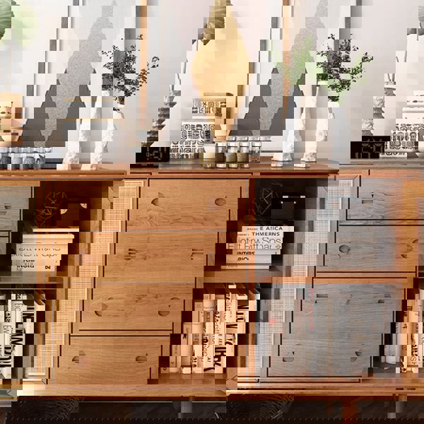 Evadne Rattan Sideboard with 2 Doors and 4 Drawers, Pine Wood-Rit Concept-Rit Concept