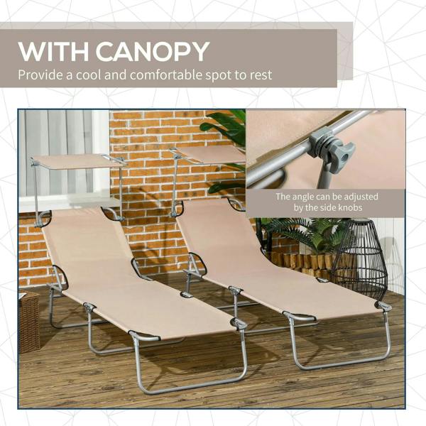 Beige sun lounger with side knob angle adjustment and gray metal frame