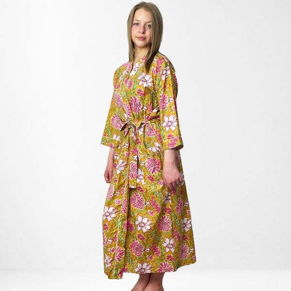 Hayley & Co Yellow Floral Print 100% Cotton Dressing Gown