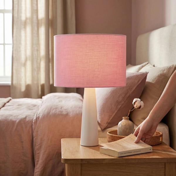 Modern Designer Candy Pink Textured Linen Fabric Circular Lamp Shade Image 6