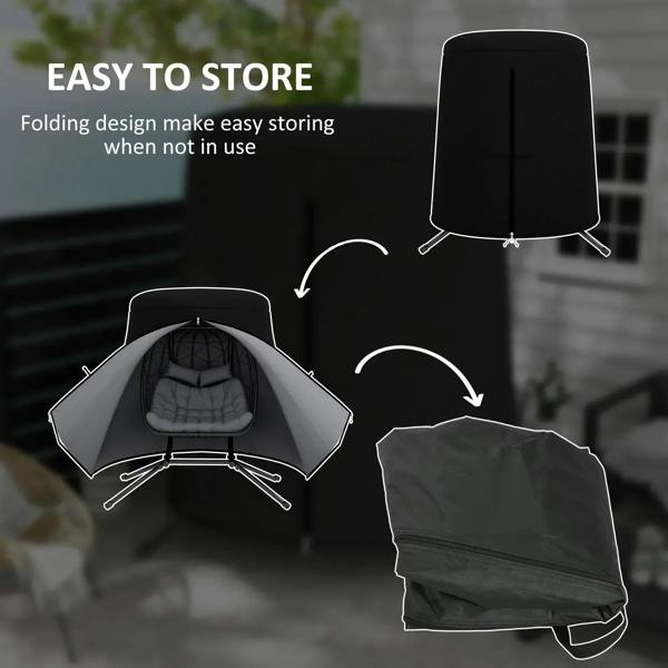 Folded black egg chair protective cover for compact storage when not in use