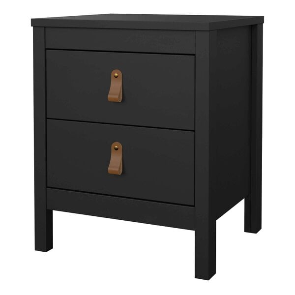 Wyld Haus Wildberry Matt Black Bedside Table 2 Drawers Leather Handles