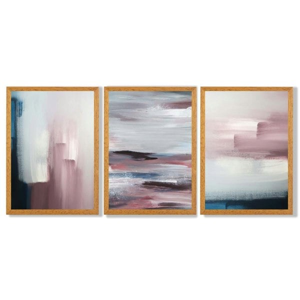 Artze Wall Art Framed Set of 3 Navy & Blush Pink Abstract Prints