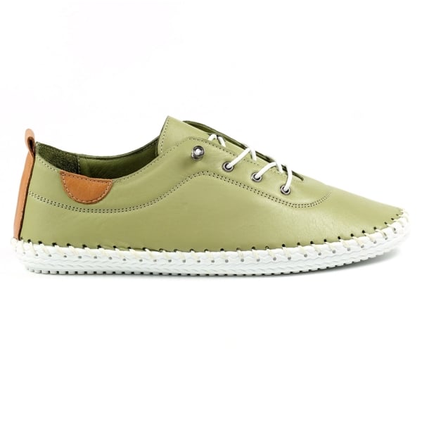 Lunar Women's St Ives Leather Plimsolls - Khaki Green