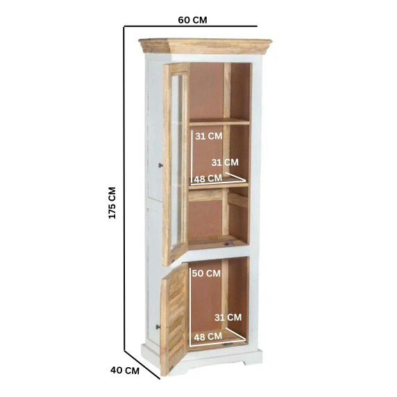 Wyld Haus Alington White and Natural Solid Wood Bookcase Display Cabinet With Shelves and Door