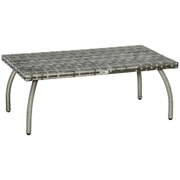 Grey PE wicker garden coffee table with woven top and curved resin legs