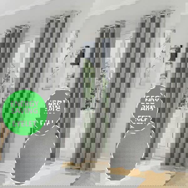 Enhanced Living Grey Plain Supersoft Thermal Room Darkening Eyelet Curtain - Pair for Living Room & Bedrooms