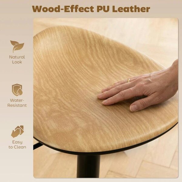 Set of 2 Barstools PU Leather Kitchen Stools with Saddle Seat Height Adjustable Swivel Kitchen Chairs with Footrest Oak