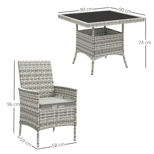 Wyld Haus Noha Light Grey Rattan 4 Seater Outdoor Dining Set with Square Glass Table