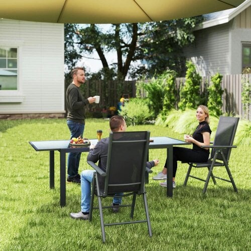 Bobobiy Set of 2 Folding Garden Chairs, Aluminium Frame Outdoor Dining Chairs with Breathable Mesh Back and Seat, Dark Grey