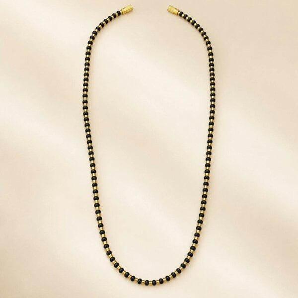 The Colourful Aura Black and Gold Beaded Plain Indian Mangalsutra Necklace 30 Inch