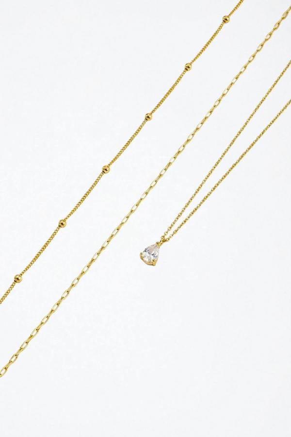 Serla Gold 3 Layer Diamond Droplet Necklace