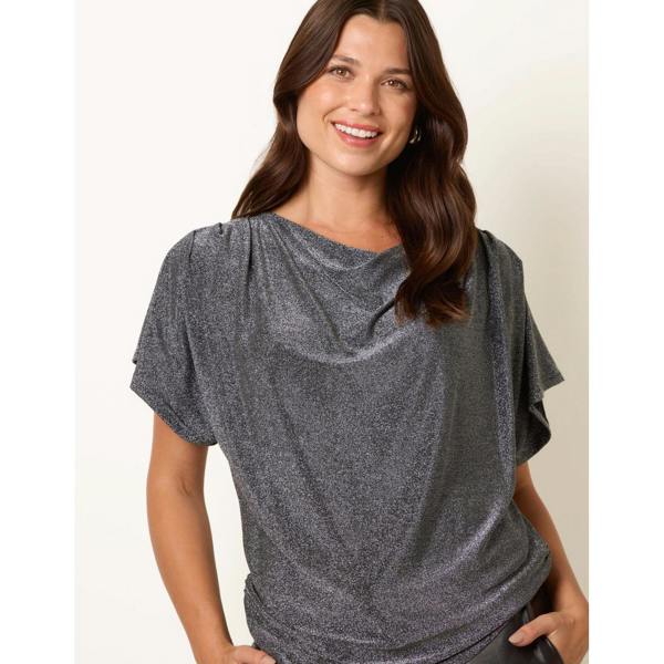Blue Vanilla Asymmetric Draped Cowl Neck Top