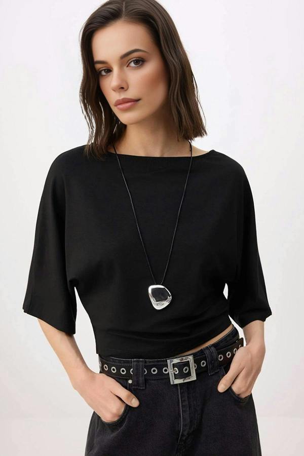 WOVCOR Regular Fit Asymmetric Collar Dropped Sleeve Truvakar Sleeve Knitted Blouse