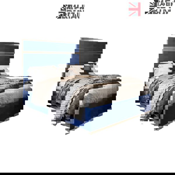 Casa Magna Bentley Upholstered Soft Velvet Metal Bed Frame - Blue