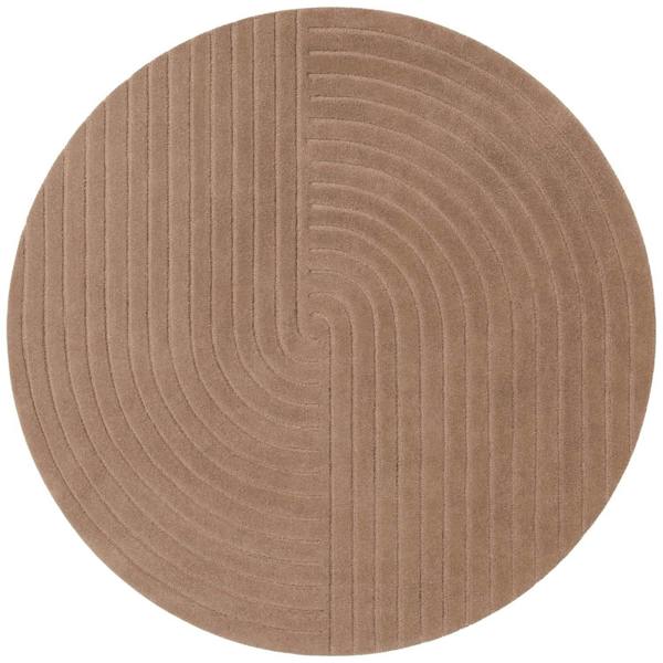 Round brown rug with wavy pattern on a white background