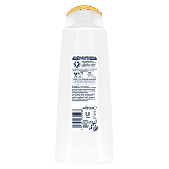 Dove Ultra Care Shampoo - Coconut & Restore 2x400 ml, Bio Restore Technology