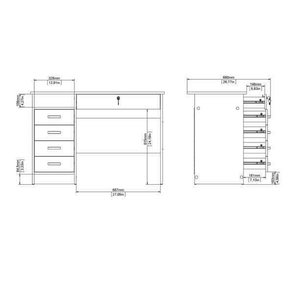 Wyld Haus Billabong White Wooden Office Desk 5 Drawers