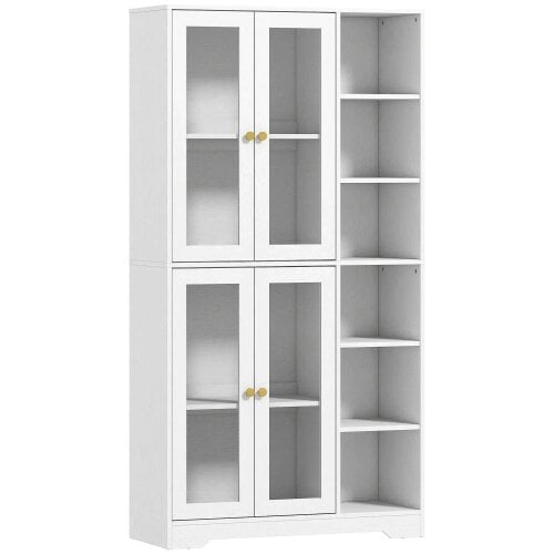 Multi-Storage Kitchen Cabinet, with Glass Doors - White Wood-Effect