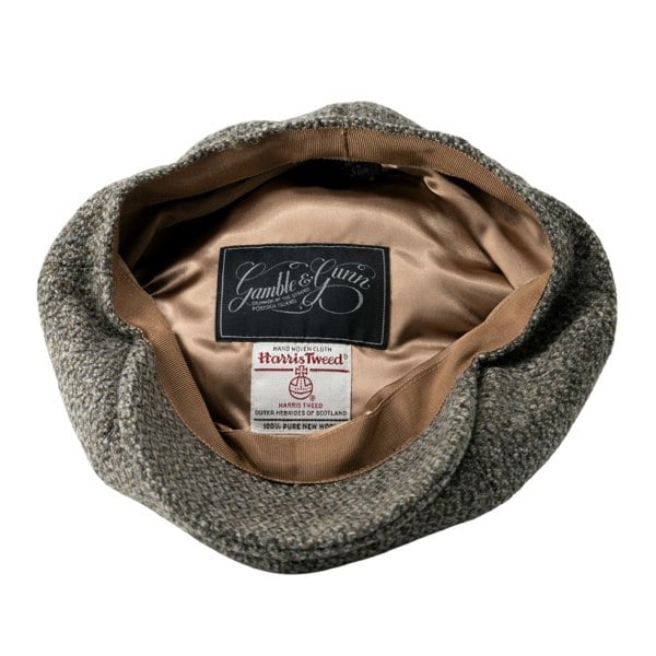 Gamble & Gunn Lewis - 8 Panel British Made Harris Tweed in Barleycorn Stone Grey Cap 