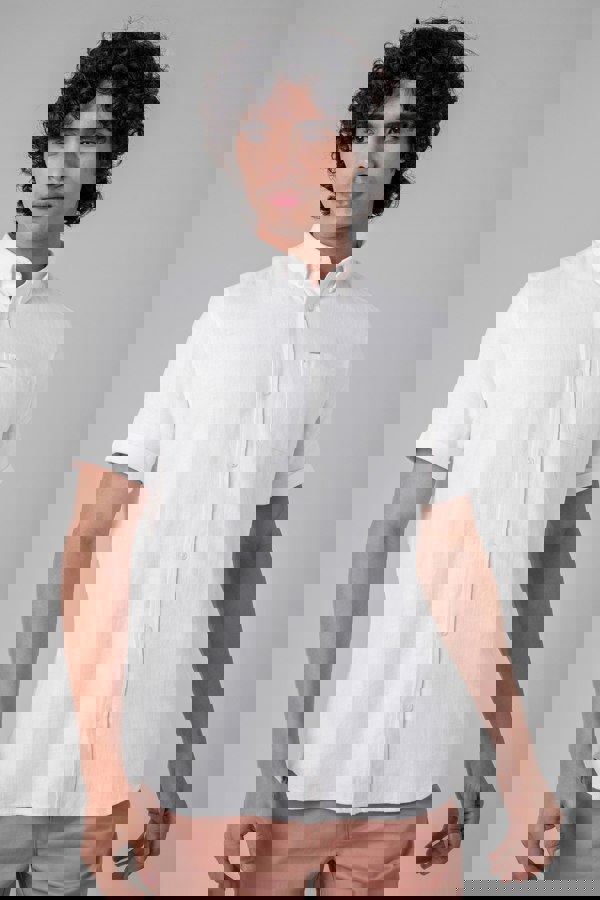 ENORSIA Mens Cotton Linen Roll-Up Sleeve Shirt