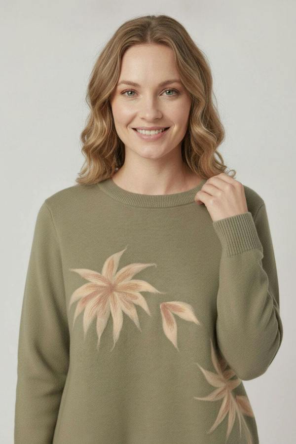 Sage | Printed Long Sleeve Curve Hem Jumper
