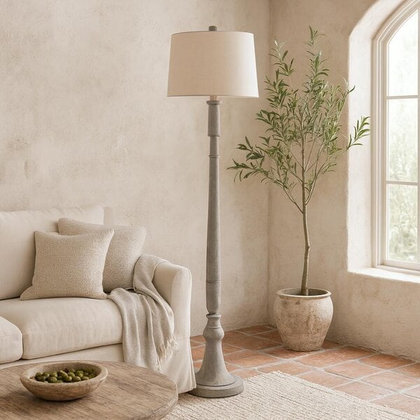 Wyld Haus Piana Slim Natural Wooden Floor Lamp With Linen Shade