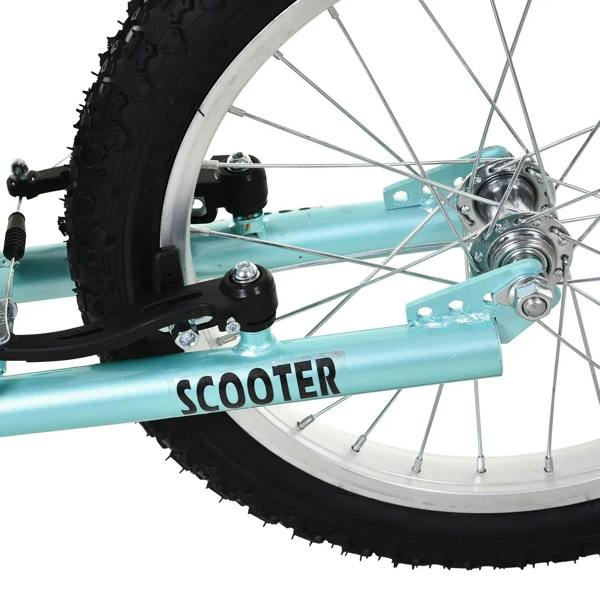 Kids blue kick scooter rear wheel and frame with SCOOTER logo