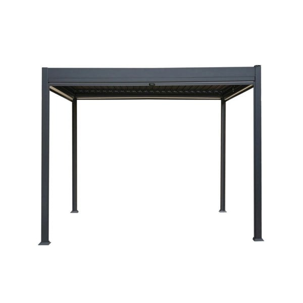 Monstershop Anthracite Aluminium Pergola With White Blinds & LED Lights - 3m x 3m
