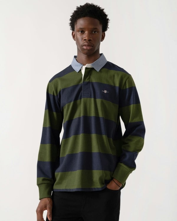 GANT Mens Regular Fit Chambray Stripe Heavy Rugger - 360 Country Green