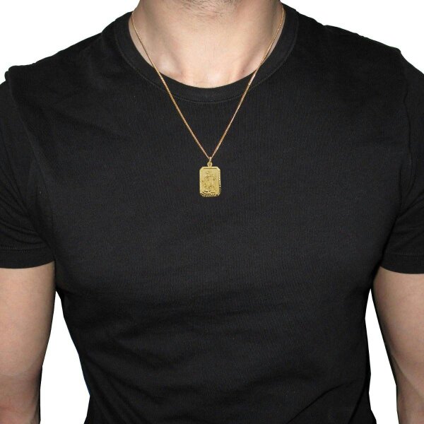 Christopher James of London 9ct Yellow Gold Diamond Cut Large Rectangle St Christopher Pendant With Optional Engraving and Chain