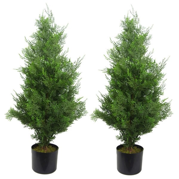 Leaf 90cm Pair of Artificial Cypress Topiary Trees