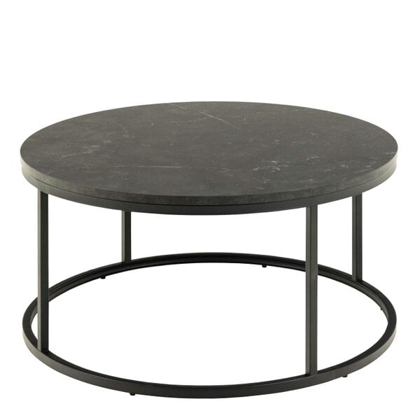 Wyld Haus Odense Round Black Marble Effect Coffee Table Black Metal Legs