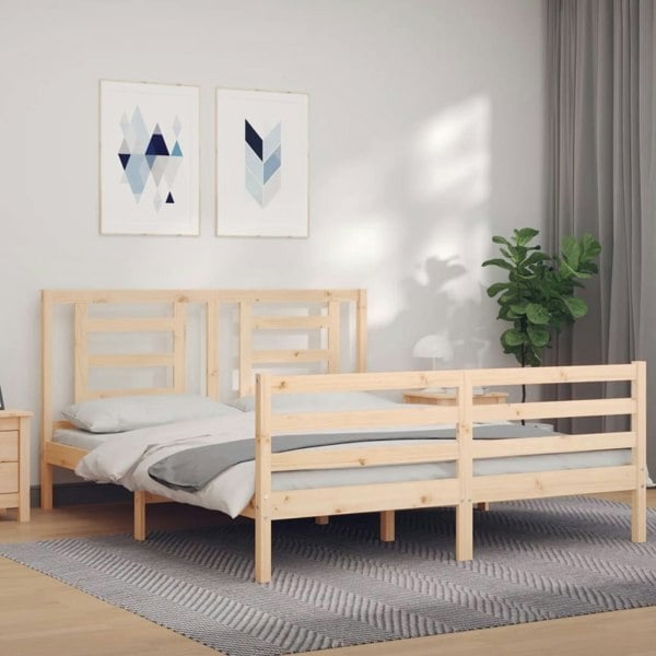 Berkfield Bed Frame with Headboard King Size Solid Wood