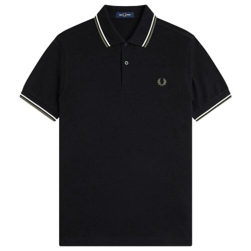 Fred Perry Twin Tipped Fred Perry Polo Shirt - Black/Ecru/Laurel Wreath Green