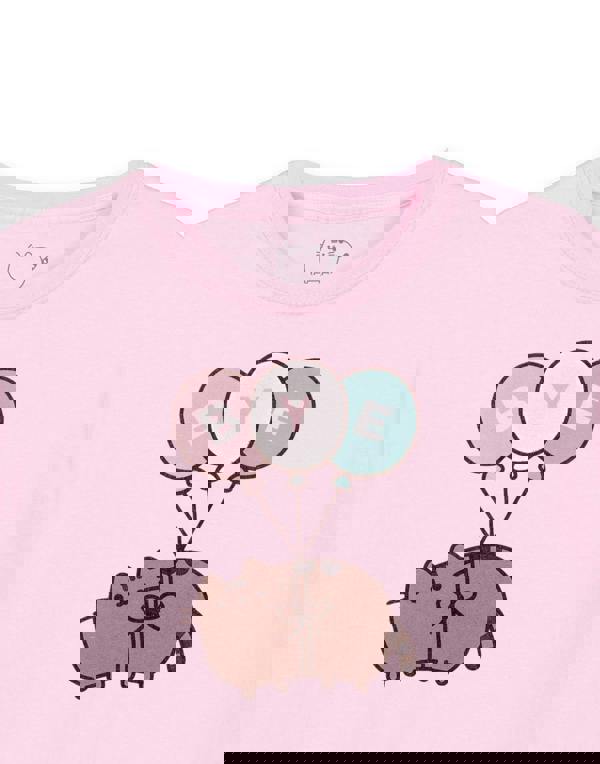 Pusheen Girls Pink Bye Balloons Short Sleeved T-Shirt