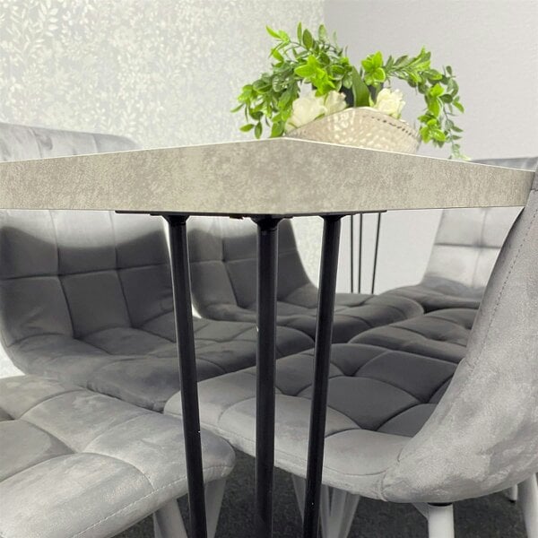 Kosy Koala Grey Dining Table with Hairpin Legs & 4 Grey Velvet Chairs Set for Kitchen & Dining Room